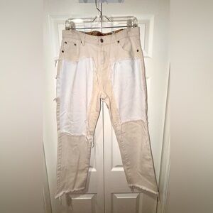 POL patchwork cream/tan jeans. Size Large. EUC